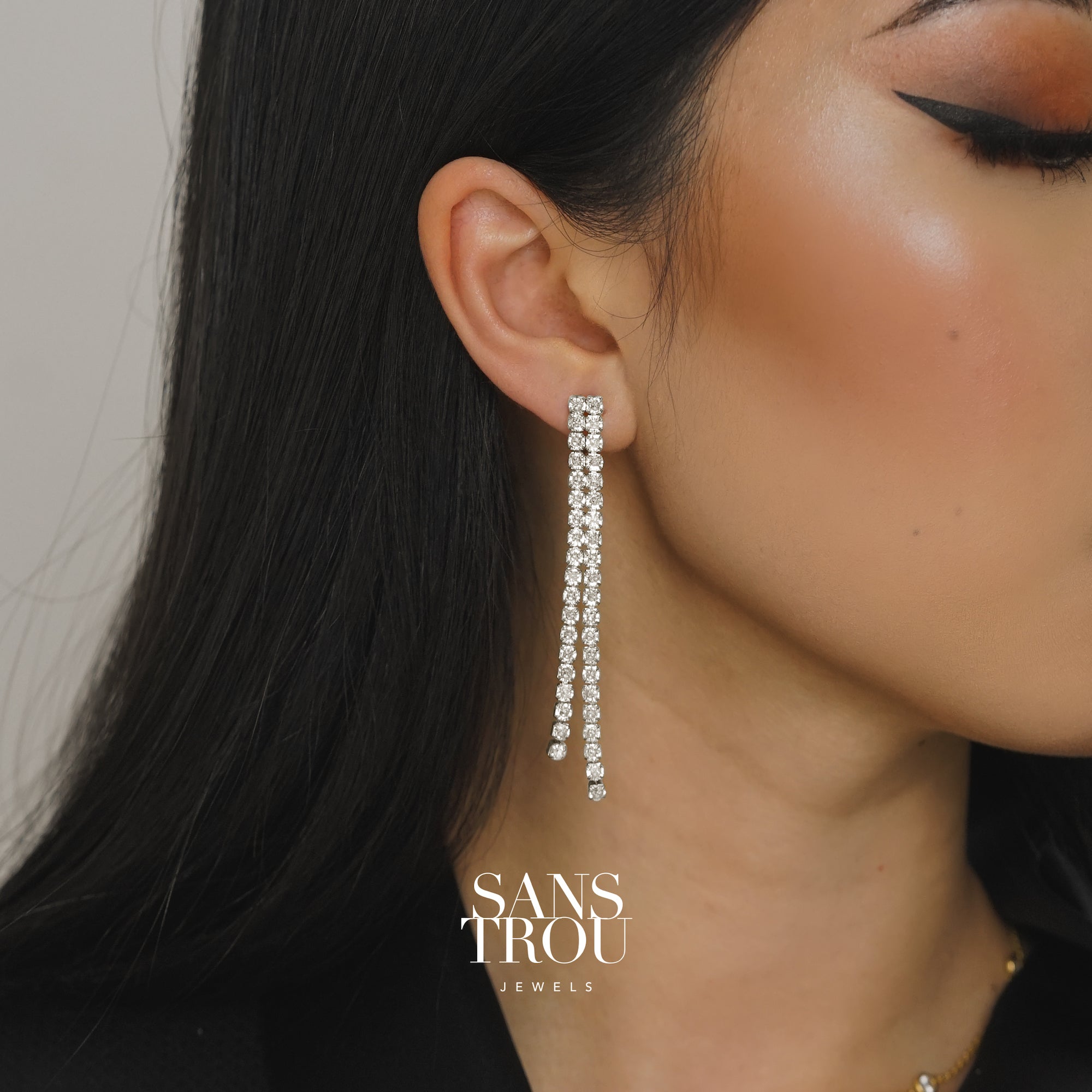 Dangle long silver hexagon invisible clip on earrings – Miyabi Grace